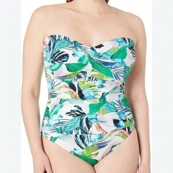LA BLANC botanical print swimsuit. L - Picture 1 of 5